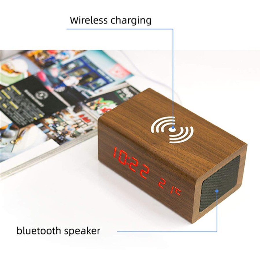 GROVE Jam Meja LED Bluetooth Speaker Digital Clock Wireless Charging