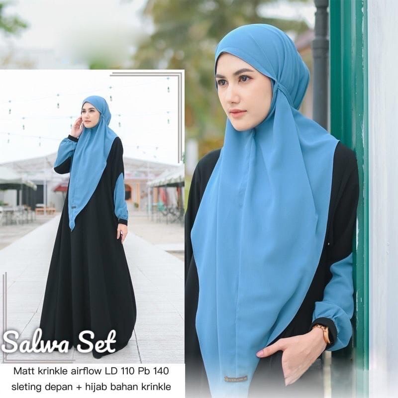 Salwa Dress Syarii Gamis Muslim Wanita Plus Khimar Fit To XL Besar All Size Premium OOTD Lebaran Casual Daily