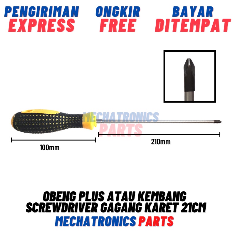 [DEV-9268] OBENG PLUS ATAU KEMBANG SCREWDRIVER GAGANG KARET 21CM BAUT BESAR