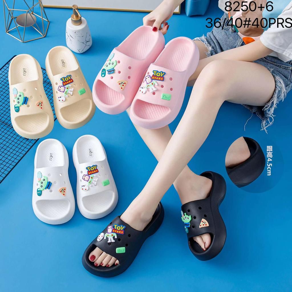 GN-8250+6 &amp; 7 Sandal Selop EVA Rubber Wedges Tebal Korean Style Import Jelly Dengan Jibbitz Terbaru