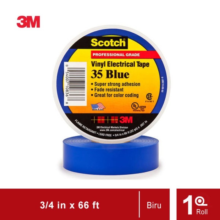 

Terlaris Isolasi Listrik 3M Scotch 35 Vinyl Electrical - Biru - (19Mm X 20M)