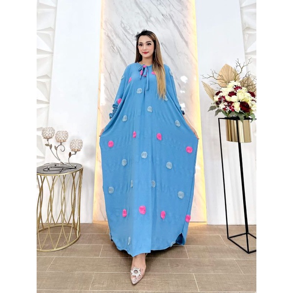Kaftan pompom oversize gamis crinkle air flow premium busui
