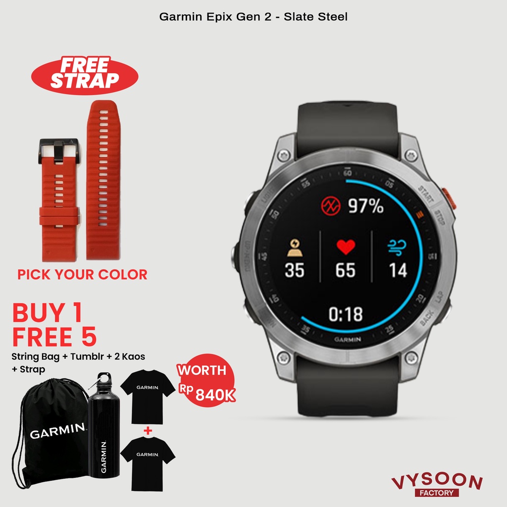 Garmin Epix Gen 2 Slate Steel w/ Gray Silicone Band Garansi 2 Tahun