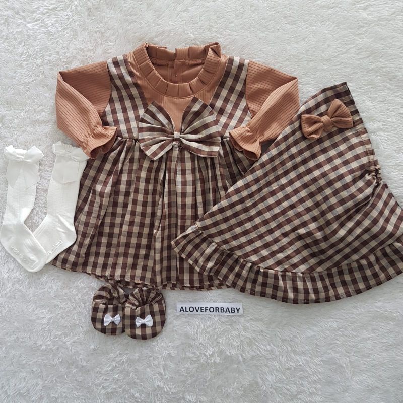 Baju Bayi Perempuan Dress Gingham set