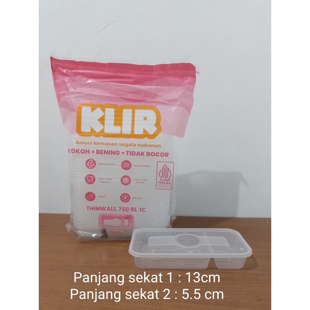 Thinwall KLIR Rectangle Long Sekat 2 RL-1C 750ML Persegi Panjang 25pcs 0350057
