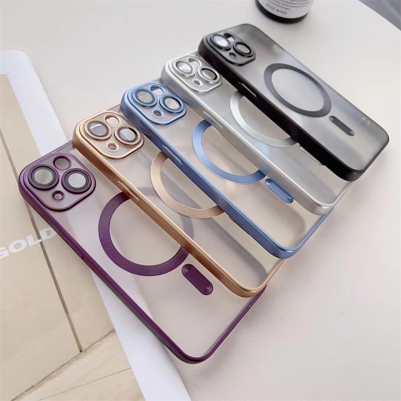 IPHONE Plating Magsafe Matte Phone Case Kompatibel Dengan Iphone14 13 12 11 Pro Max Pencegah Jatuh Dilengkapi Dengan Film Lensa Casing Jaring Tahan Debu