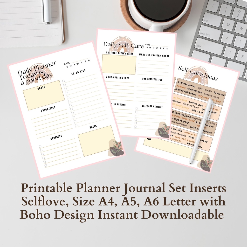 

Printable Planner Journal Set Inserts Sellove, Size A4, A5, A6 Letter with Boho Design Instant Downloadable