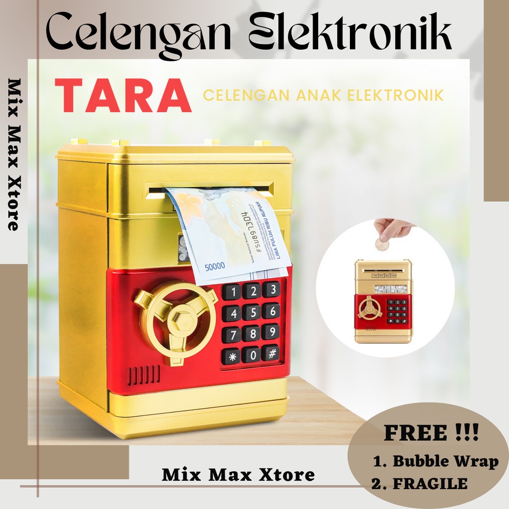 Celengan Anak Electronic Bank Safe Box Money Model Brankas Safety Box Security Money - Golden