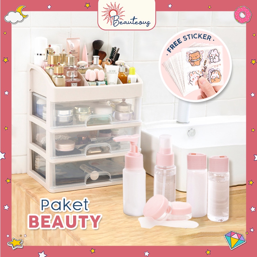 Rak Kosmetik Susun Botol Travel Set Bundle Storage Box Tempat Penyimpanan Kosmetik Skin Care