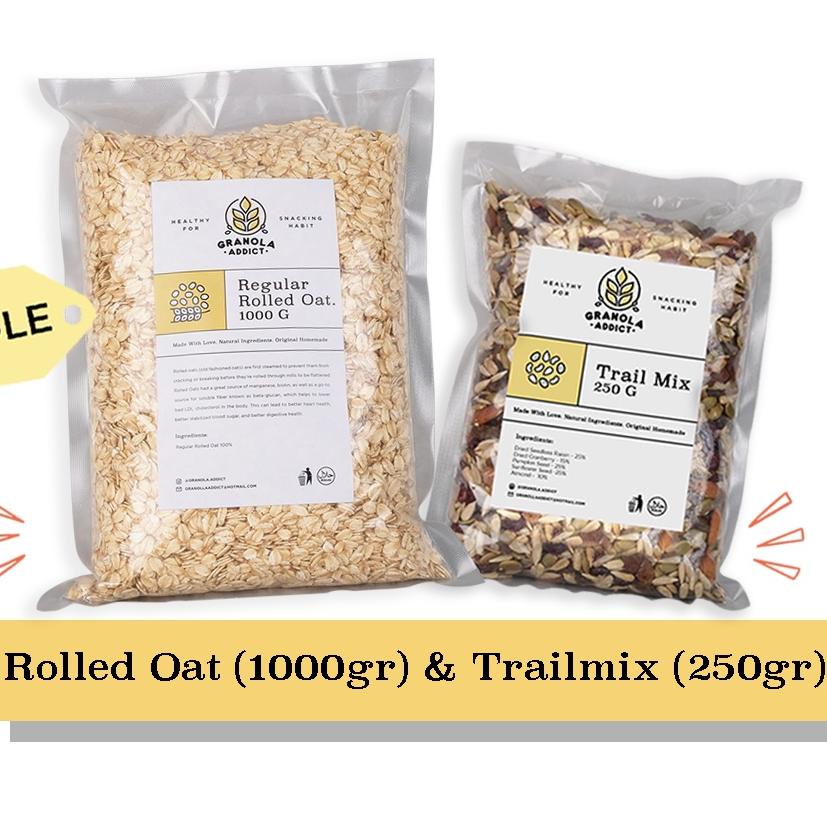 

✺ Granola Addict - Paket Rolled Oat 1KG + Trail Mix 250G ✪
