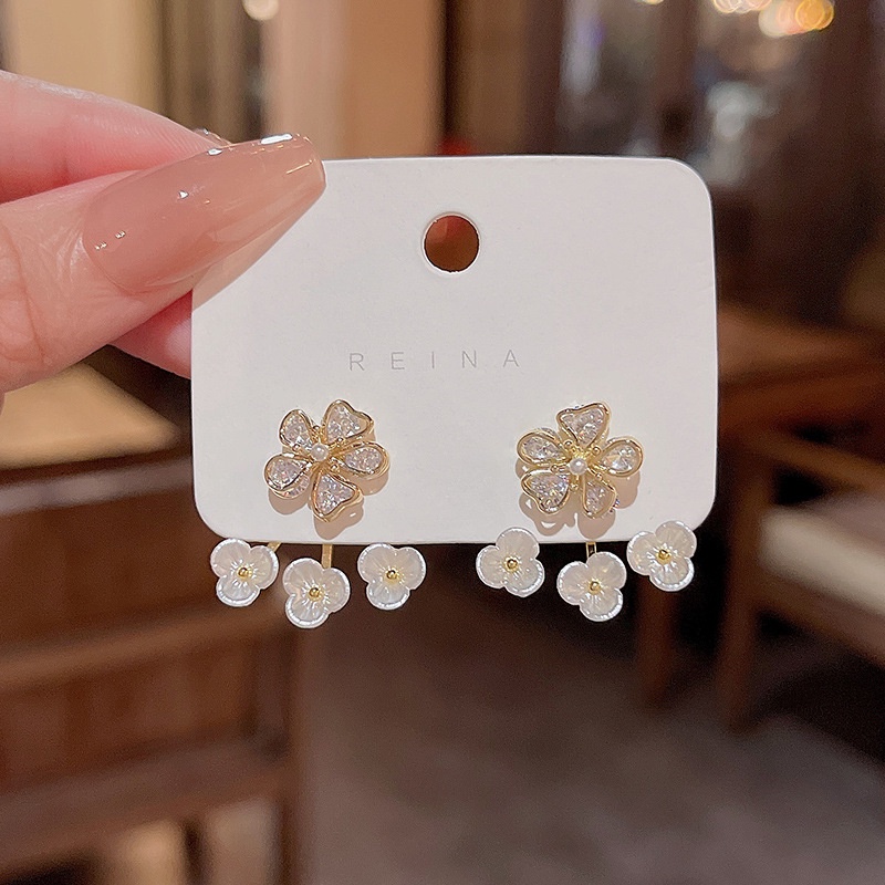 925jarum Perak Gaya Baru Indah Zirkon Bunga Anting Wanita Fashion Stud Earrings