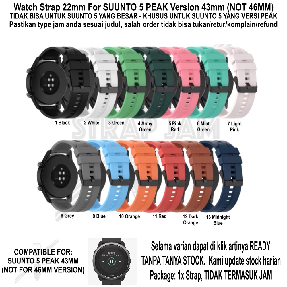 T2E 22mm Strap Smartwatch Suunto 5 Peak 43mm (VERSI PEAK) - Tali Jam Pria Karet Rubber