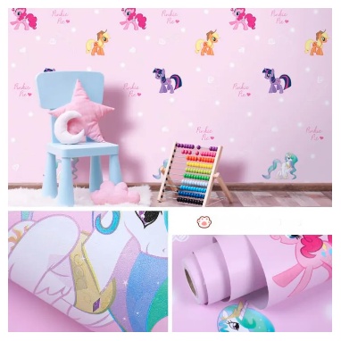 Wallpaper Dinding Motif  Kuda Pony Pink / Size 45 cm x 10 m | Anti Air SOLUSI DEKORASI