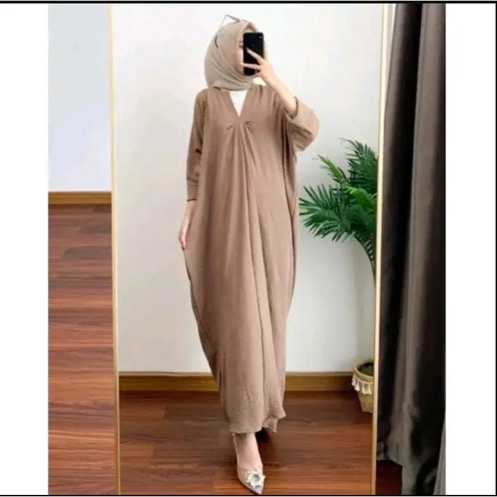 LONG DRESS JUMBO NAGITA CRINKLE AIRFLOW LENGAN PENDEK / KAFTAN NAGITA CRINGKEL TERBARU