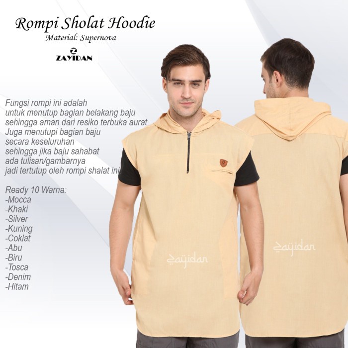 Rompi Sholat Zayidan Rompi Sholat Pria Muslim Terbaru - Hoddie - Denim - Kuning, S(L3I9) rompi shola