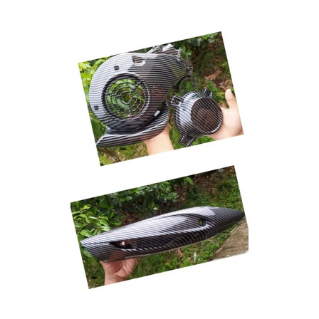 2pcs carbon hitam tutup kipas tameng knalpot Mio j Fino 115 Mio GT soul GT 115X-Ride 115 fi karbon