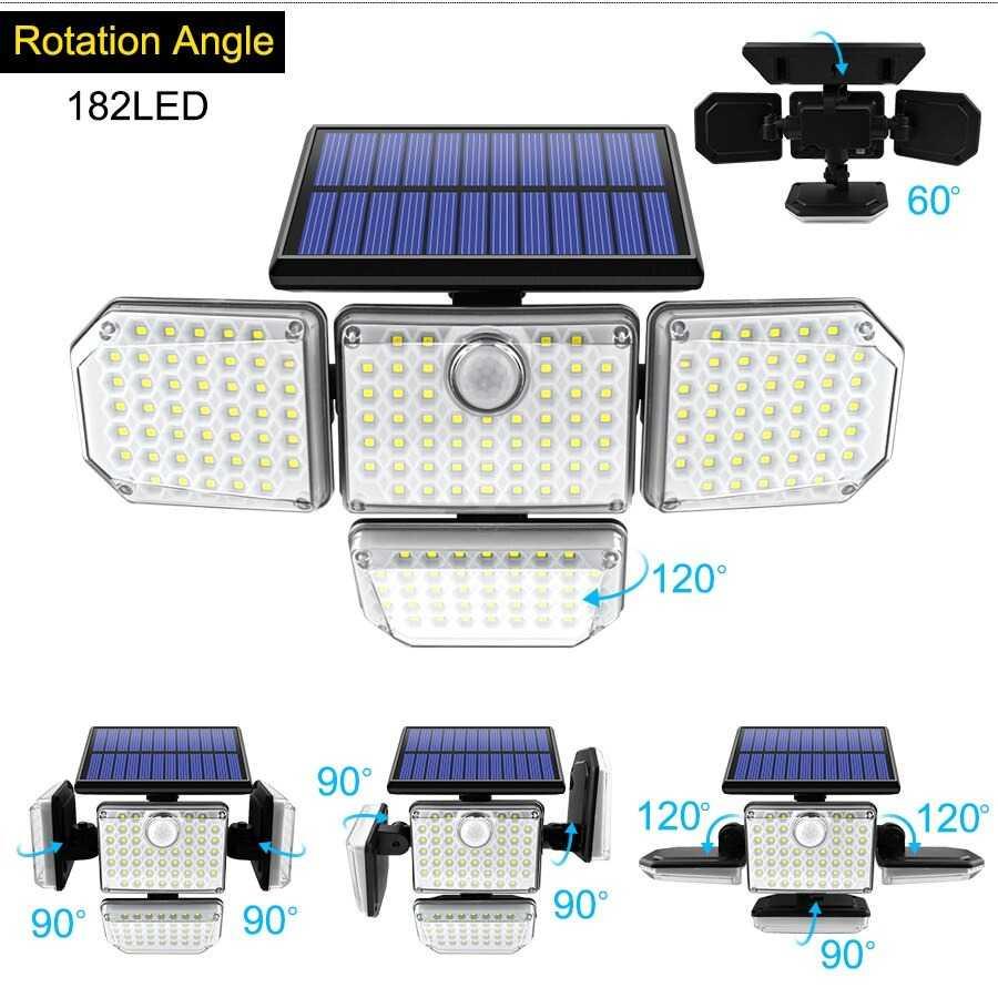Lampu Dinding Solar PIR Sensor Waterproof 182 LED Cool White - RCN182 - Black