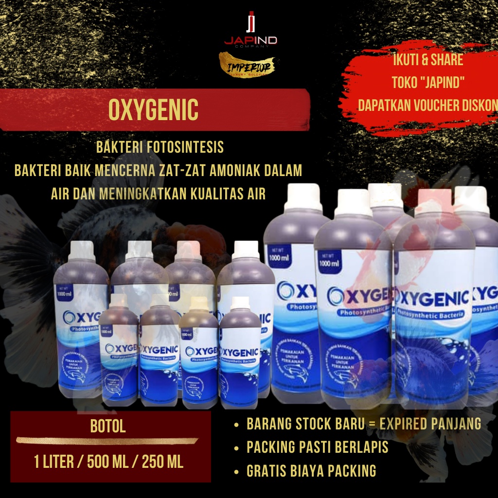 OXYGENIC 1 Liter / 500 ml / 250 ml Probiotik / Bacteri Starter / Penjernih Aquarium / Kolam / Tank /