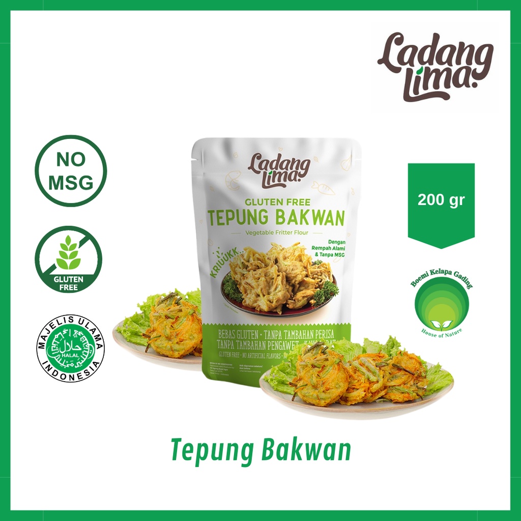 

Ladang Lima Tepung Bakwan 200 gram Gluten Free Halal Tanpa MSG