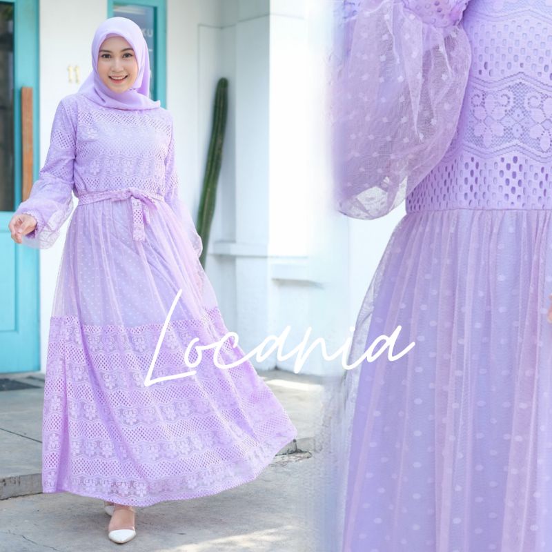 Natasya Dress Kondangan Kekinian Brukat Doti Full Furing Gamis Wanita Remaja Muslim Terbaru Seragaman Pernikahan Lamaran Tunangan Wisuda Pesta Party Apply Tali Kanan Kiri Warna Hitam Millo Lavender Putih