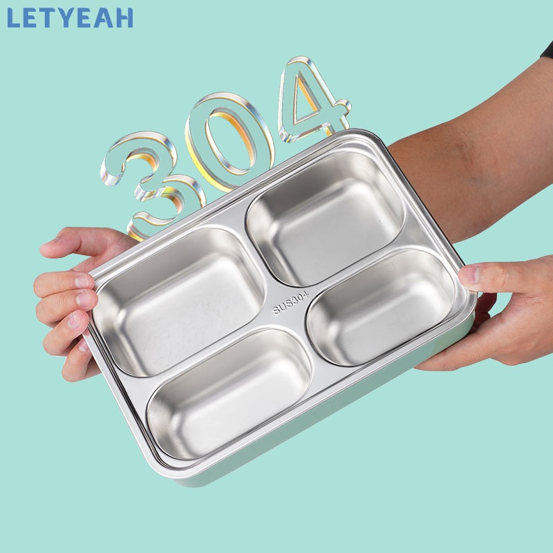 letyeah Lunch box set tas bekal dan 4 sekat kotak makan stainless 304 /570ml botol minum anti tumpah