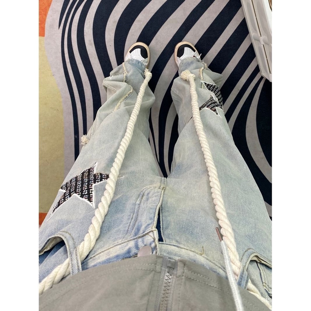 [✅BISA COD] #Sisjuly# Y2K Celana Jeans Wanita /Bordir Bintang Jeans Pinggang Tinggi Celana Kaki Lebar