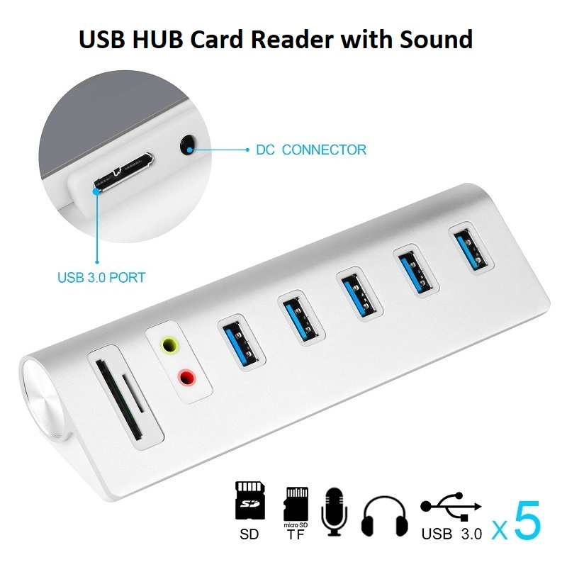 Card Reader USB HUB Audio AUX USB 3.0 Sound Adapter 9in1