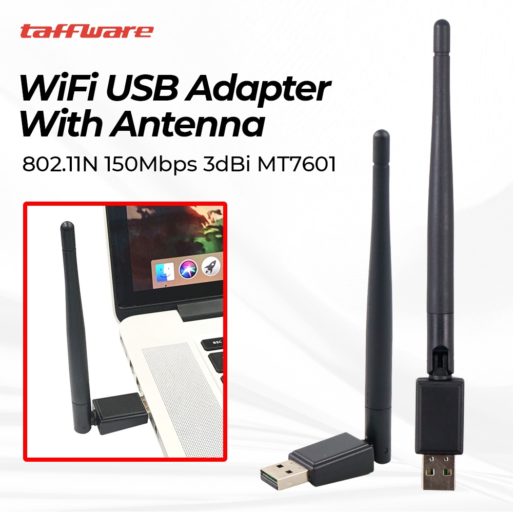 WiFi USB Adapter 802.11N 150Mbps 3dBi MT7601 with Antena - Black