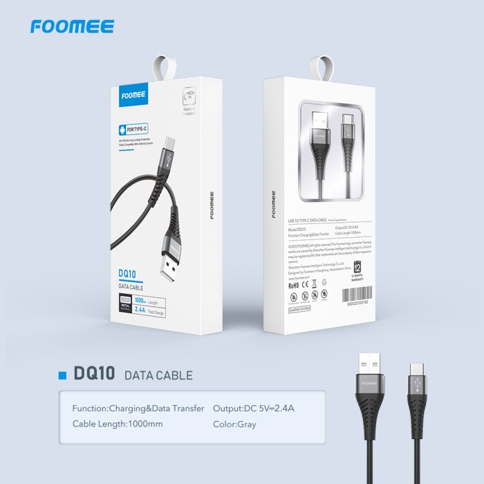 Kabel Charger  Foomee Micro (DT10) Type C (DQ10)  Lightning (DL10) Kabel Fast 2.4A FOOMEE Cable