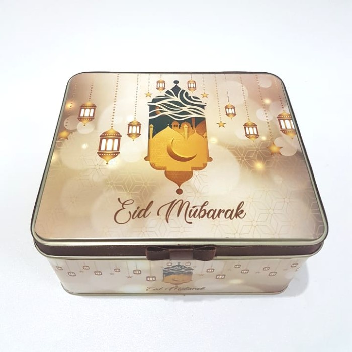 

Kaleng Kotak Box Lebaran Toples Idul Fitri 17X14X8Cm Mubarak Brown 028