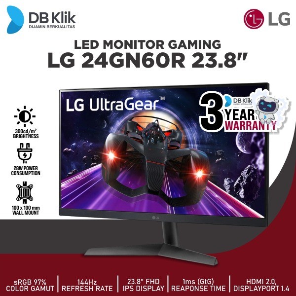 LED Monitor Gaming LG 24GN60R 23.8&quot; IPS 144Hz Fhd Hdmi Dp - LG 24GN60R