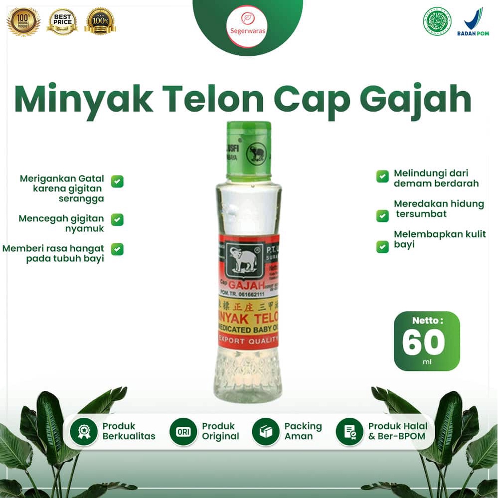 Minyak Telon Cap Gajah- Untuk Menghangatkan Tubuh & Mengurangi kembung pada Bayi & Anak
