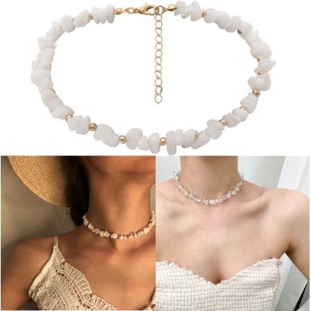 Kalung Choker Quartz Cracked Stone Beads Necklace Kalung Batu Kristal Crystal Choker Seastone Natural Batu Alam