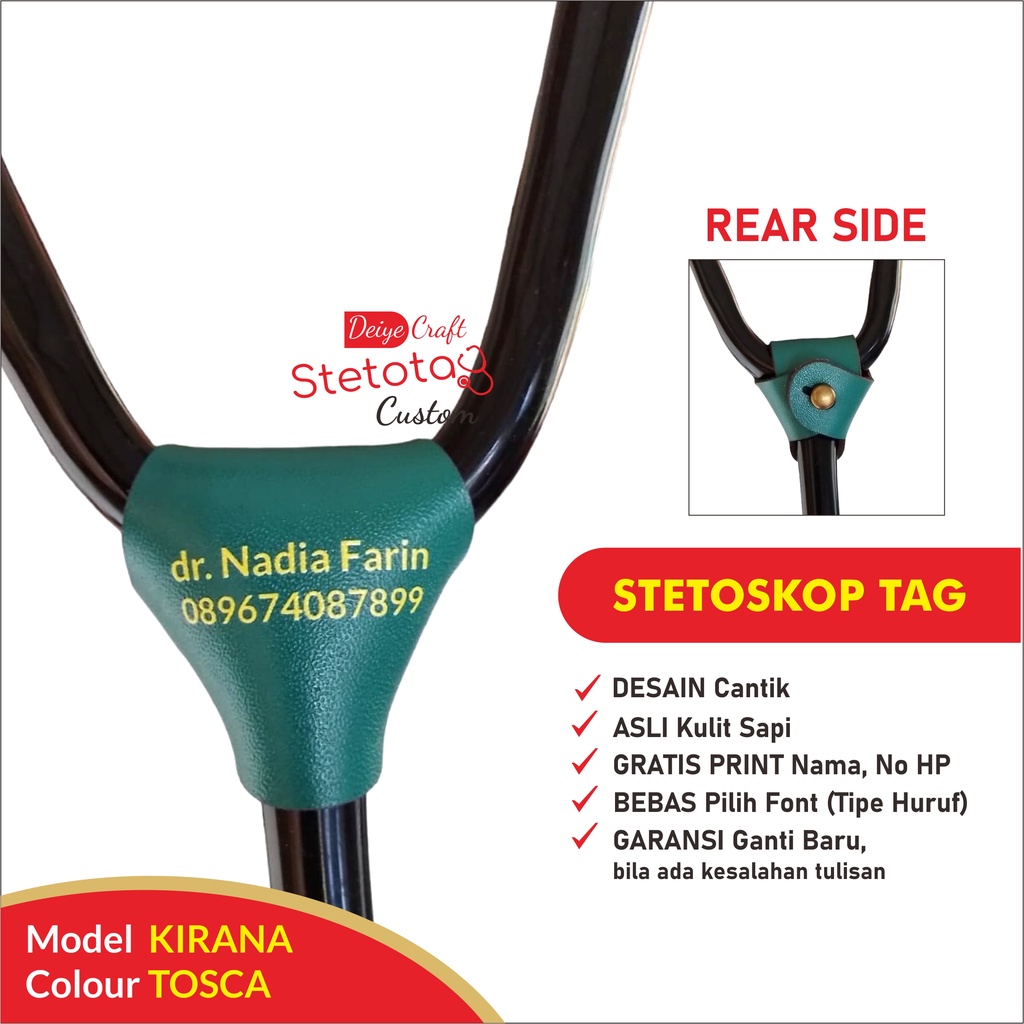 

NAMETAG STETOSKOP Stetotag Custom Bahan Kulit Asli GRATIS Cetak Nama Permanen (Model KIRANA)