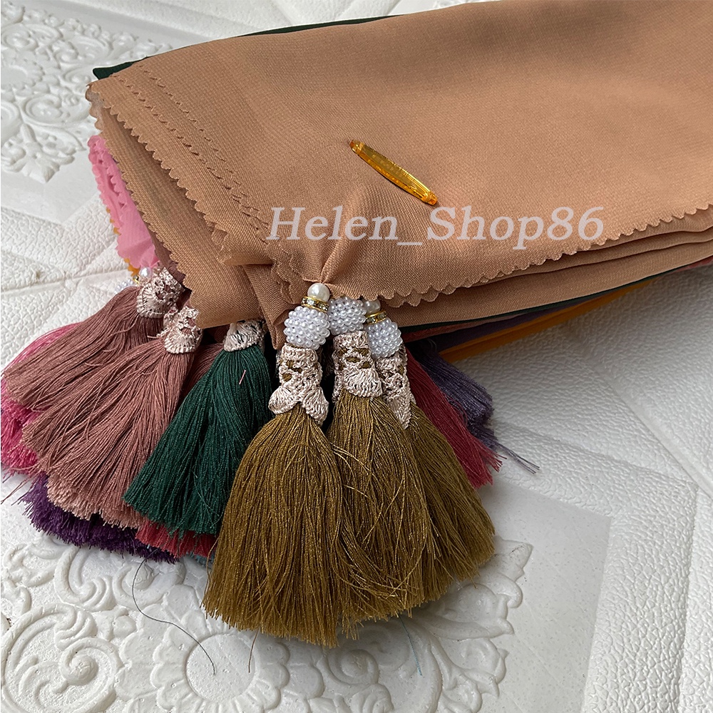 helen_shop86 Hijab Segiempat Polos Pom Pom Jilbab Tasel Lasercut Kerudung Tassel Krudung Bella Square Jambul