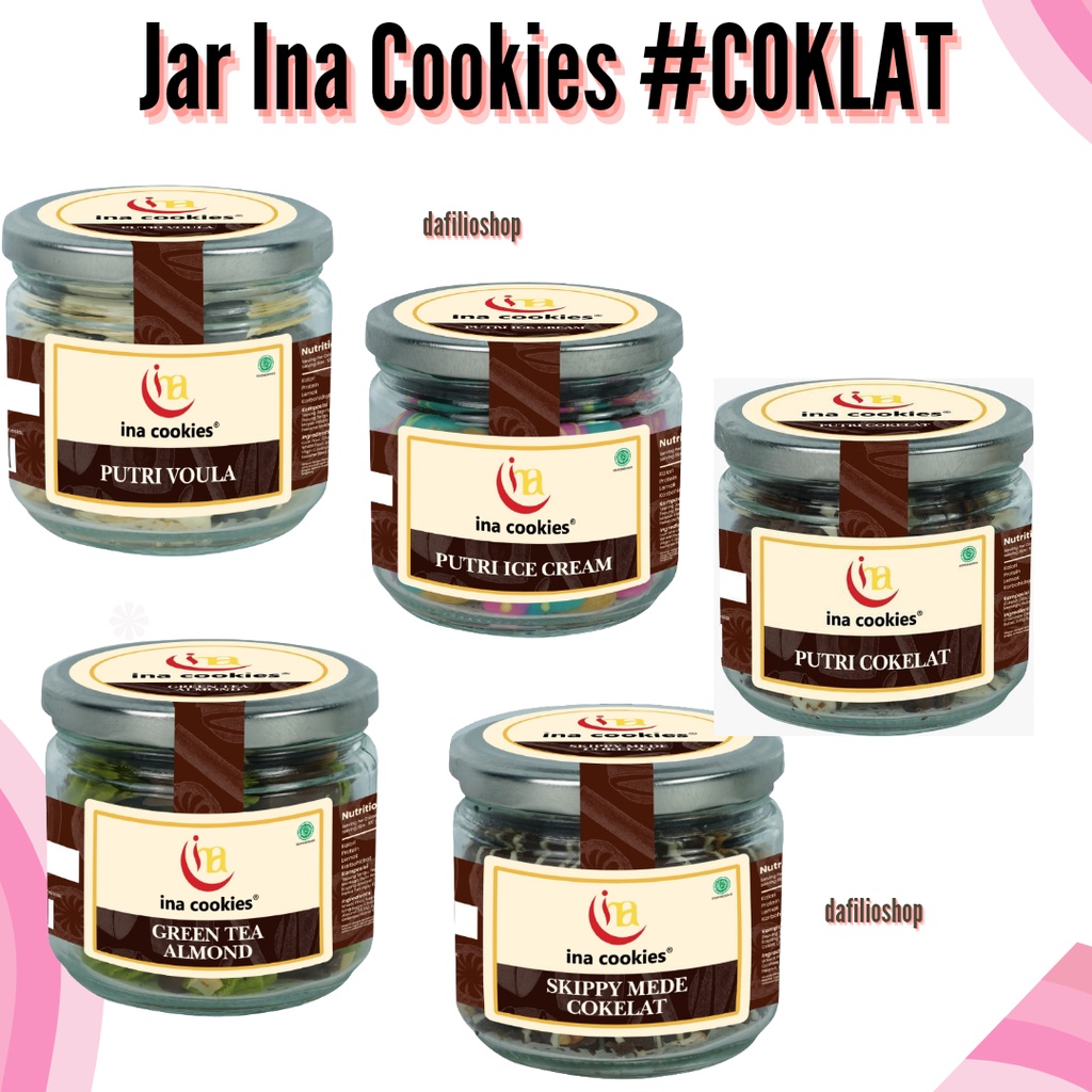 Kue kering ina cookies jar kaca varian cokelat greentea almond putri voula putri coklat putri ice cr