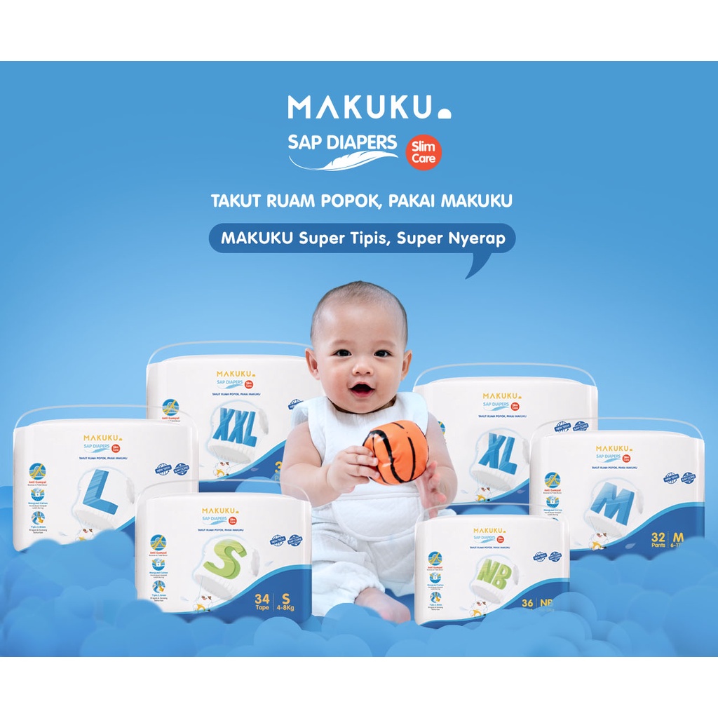 Makuku SAP Diaper Slim Care Pants M32 / L30 / XL28 / XXL26  Popok Tipis Anti Gumpal