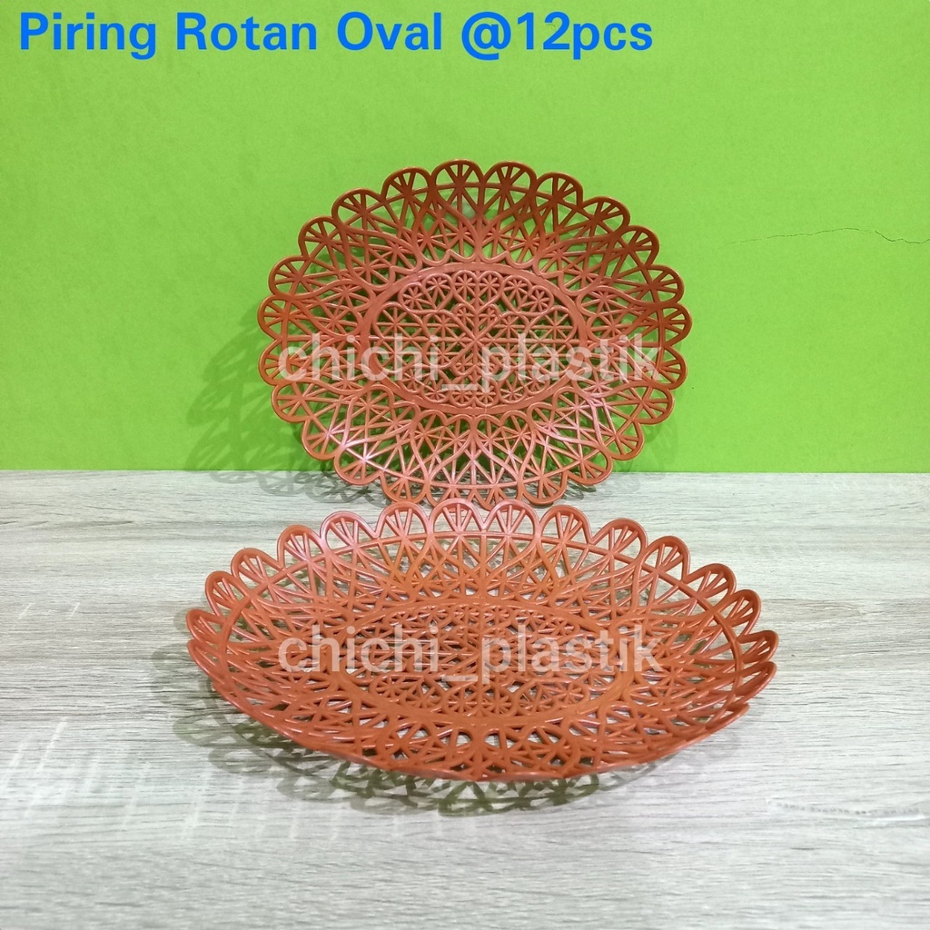 12PCS Piring rotan plastik OVAL bunga coklat piring cantik piring buah