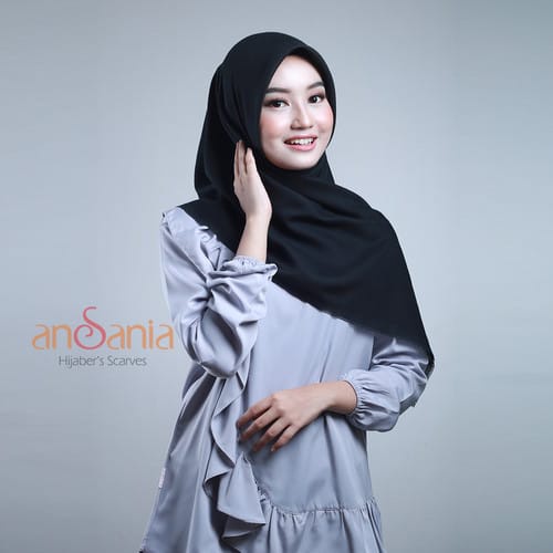 Kerudung Rawis Hitam Ansania Saudia PREMIUM/Jilbab segi empat polos BEST SELLER