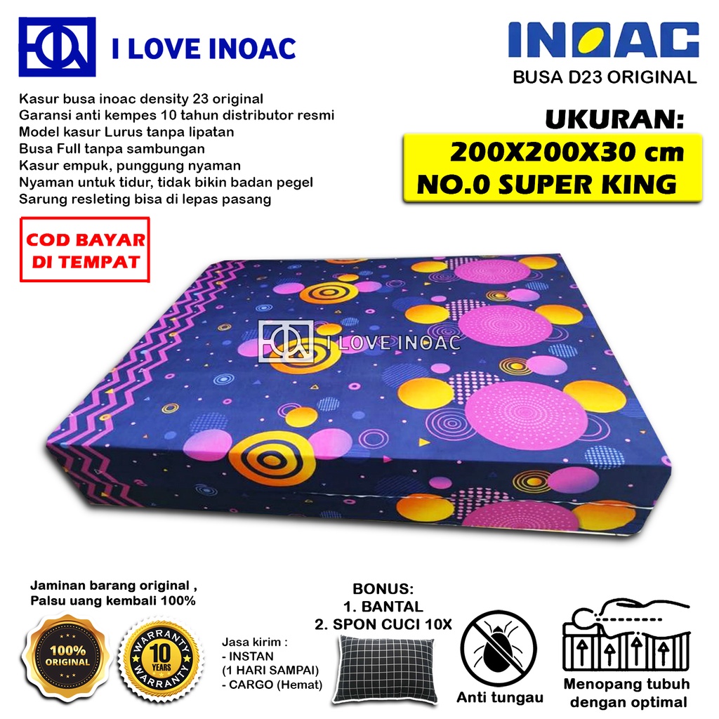 Kasur busa inoac ukuran 200x200x30 cm EON LG D23 Original garansi 10 tahun kasur busa king size no 1