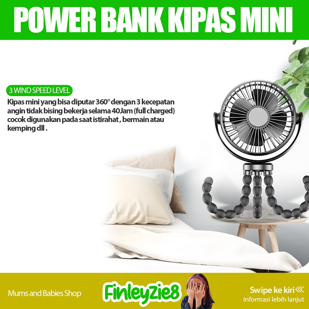 Kipas Angin POWER BANK Mini Flexible USB Rechargeable Untuk Stroller Bayi / Kipas Angin Portabel Stand Fan Gantung Portable / Kipas Angin  Kipas Angin Portable / Kipas Angin Berdiri / Kipas Angin Karakter / Kipas angin Bentuk Gurita / Kipas Angin Mini