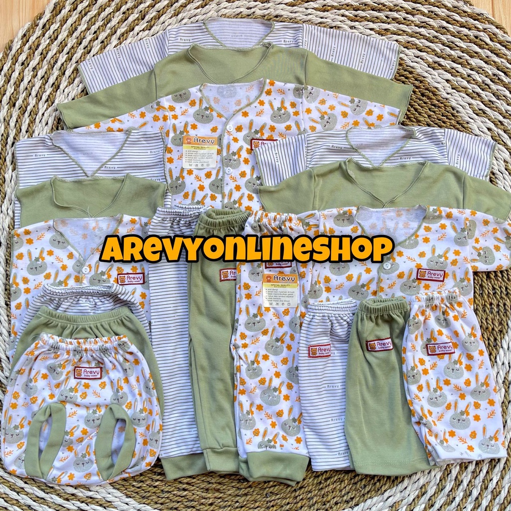 Paket Baju Bayi Newborn Arevy &amp; Kenzie Babywear 0-3 Bln Green Series Perlengkapan Bayi Baru Lahir Kado Baby Giftset Paket Setelan Piyama Bedong STK Jumper Popok Gurita Topi