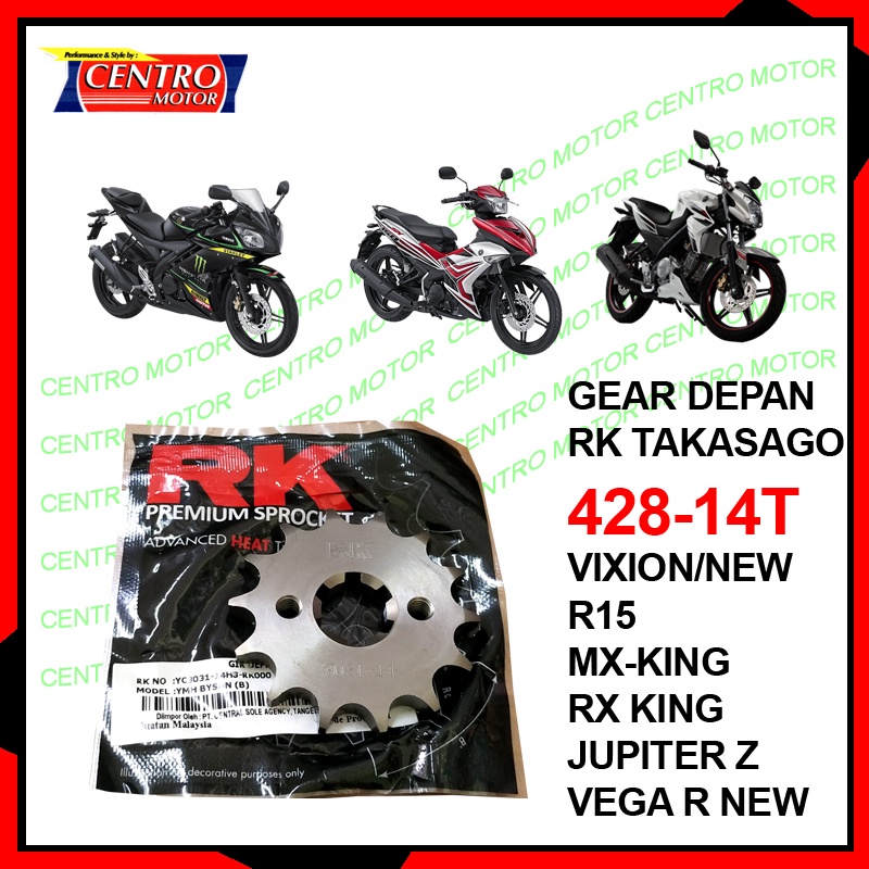 Gear depan VIXION/XSR155/R15/JUPITER Tipe 428.RK TAKASAGO