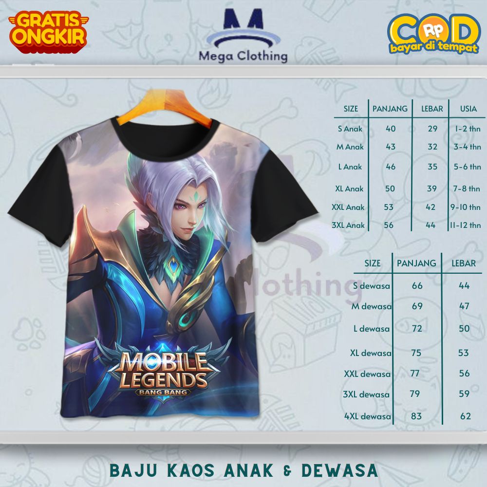 Kaos ML Mobile Legend Anak & Dewasa - Baju Couple Anak & Dewasa Assassin Karakter Ling Unisex Size S