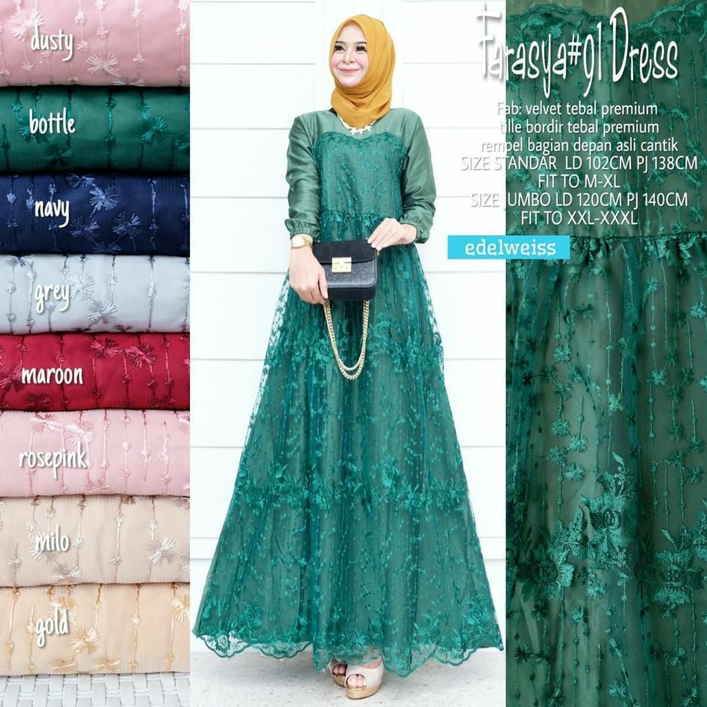 Dress Brukat Wedding Dress Farasya #91 Gamis Kondangan Jumbo Wanita xxxl Ld 130cm Brokat Tile Outfit Bridesmaid Pernikahan Enagement Gamis Lebaran Remaja Muslimah Terbaru Grosir Gamis Termurah Warna Putih Navy Greentea Maroon Nude Gold Brown Millo Denim