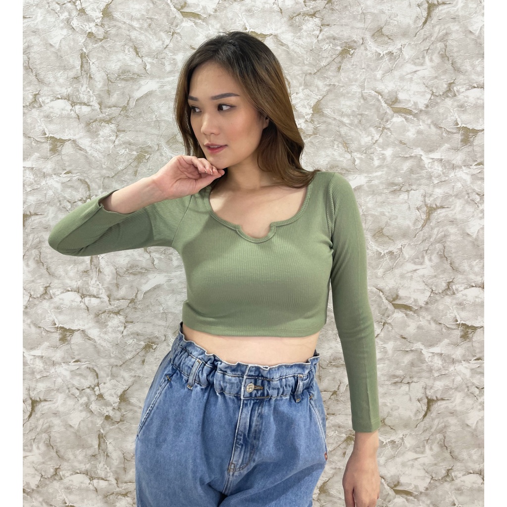 MODAVIE - SUVI Longsleeve Crop Top Korea Baju Atasan Lengan Panjang Crop Tee Korean