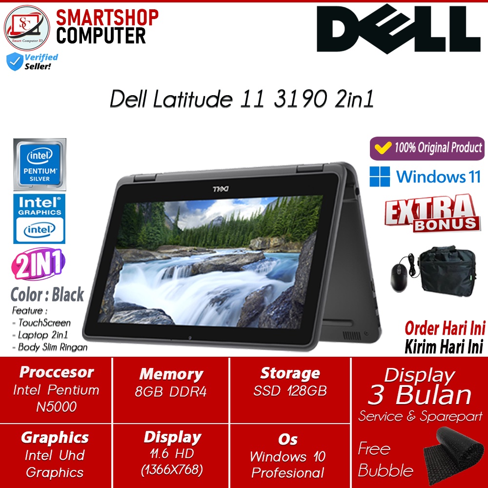 Laptop Murah Dell Latitude 11 3190 intel Pentium N5000 Ram 8GB 256GB SSD Touchscreen 2in1 Windows 10 Profesional