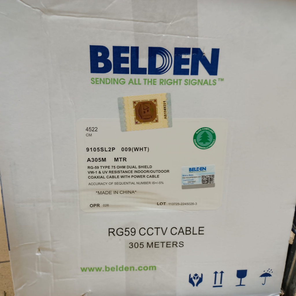 Belden Kabel CCTV Coaxial RG59+ Power 9105SL2P 305M Original