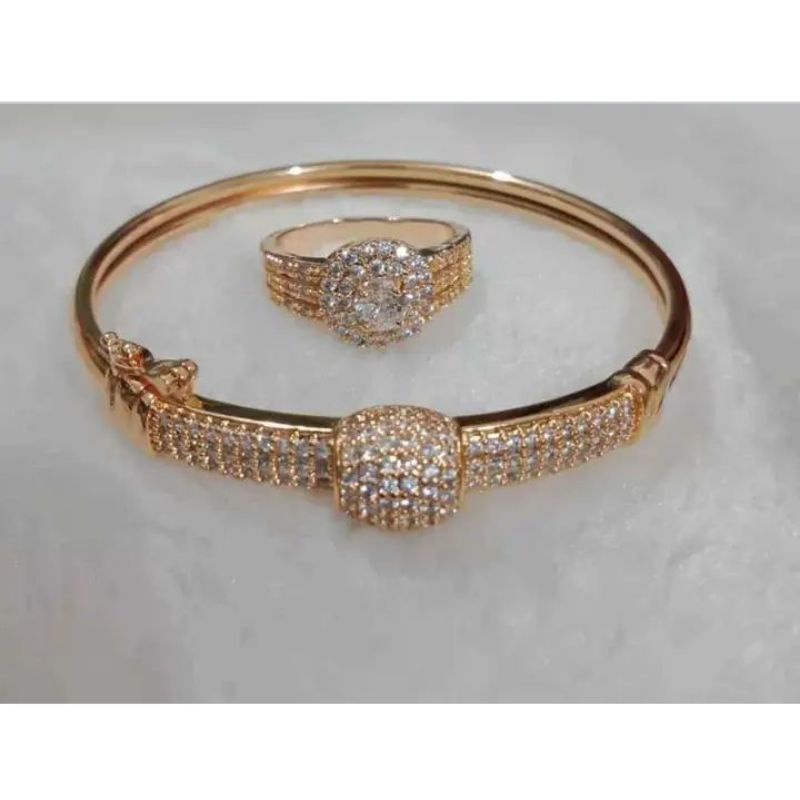 Set perhiasan wanita cantik mutiara titanium lapis emas