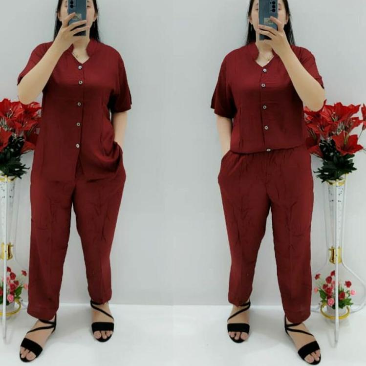 [ART. 476] CNC - Stelan Baju Wanita Terbaru/Stelan Lengan Pendek CP Rayon Polos Model 003 Standar Da